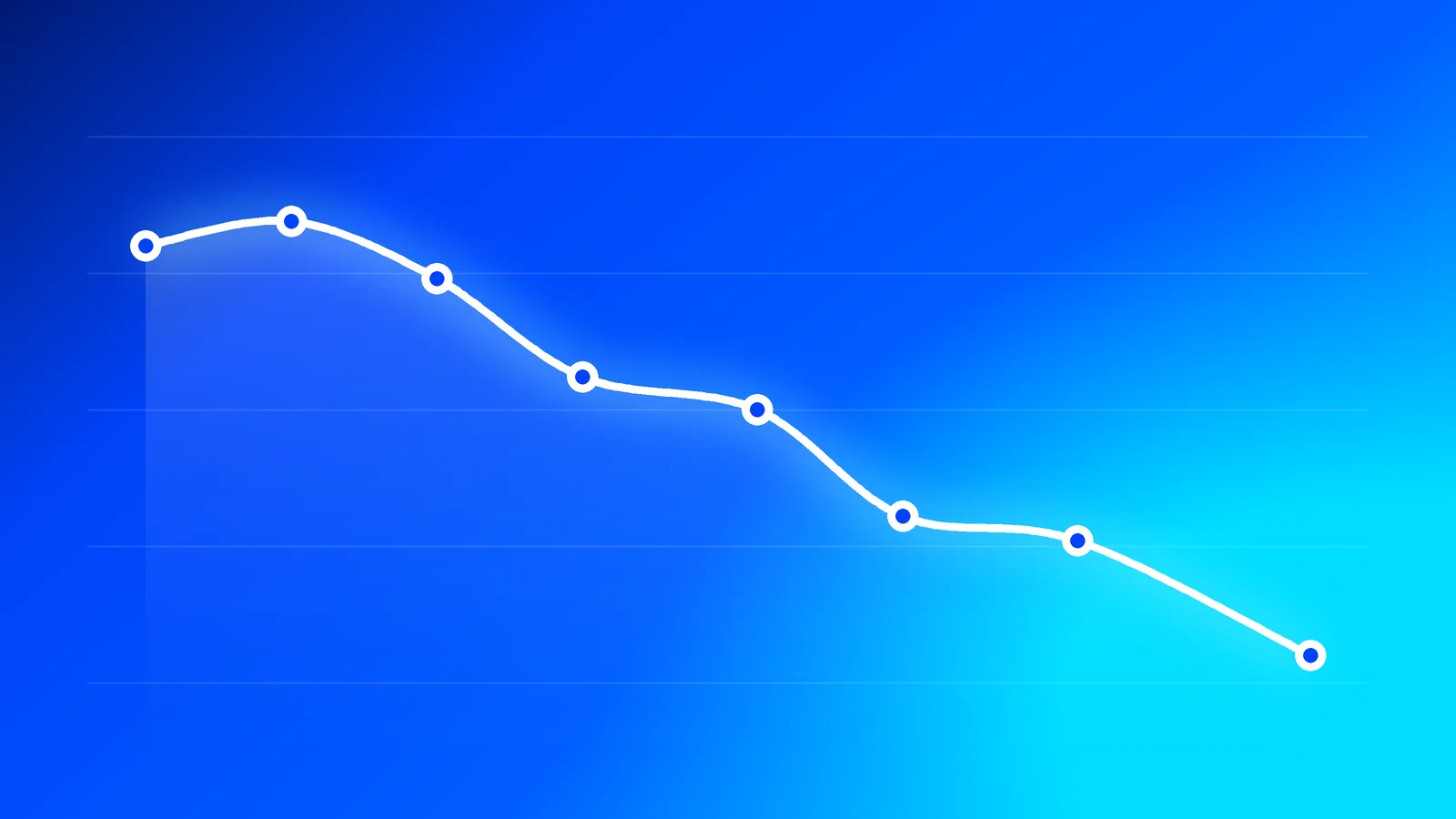 Abstract blue gradient with a falling line chart, representing falling LLM prices